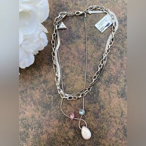 NWT GUESS SILVER TONE MULTI COLOR LAYERING NECKLACE